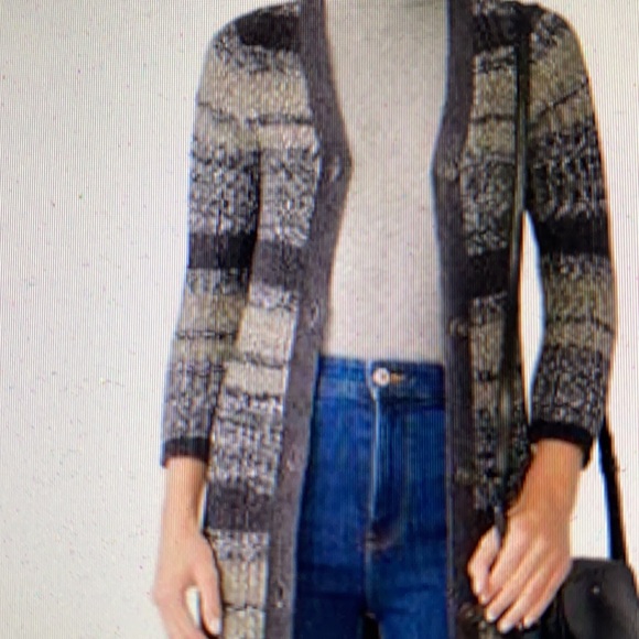 Free People Cozy Up Grey Print Striped Cardigan - Picture 2 of 9